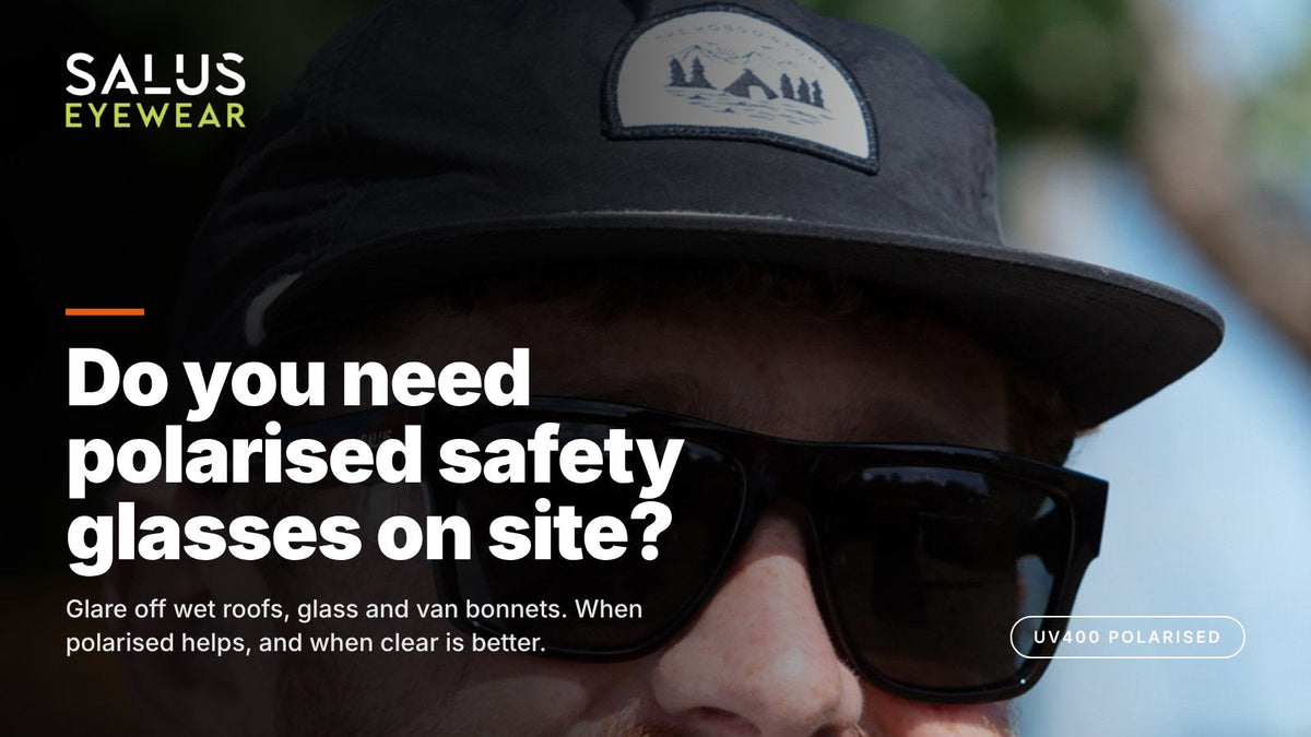 Salus polarised safety glasses cutting glare on site