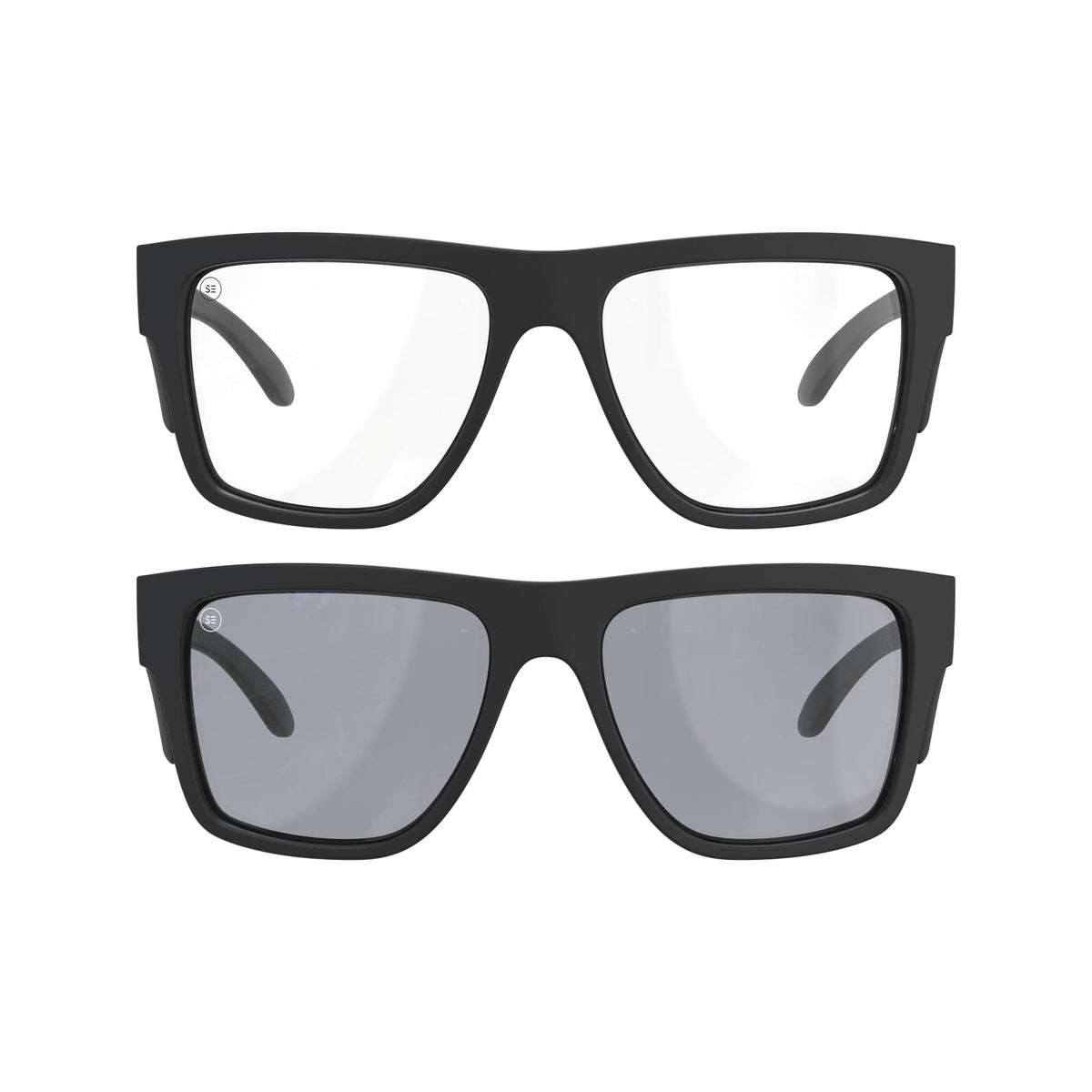 Salus Nova all black safety glasses bundle: clear lens pair and UV400 smoked lens pair