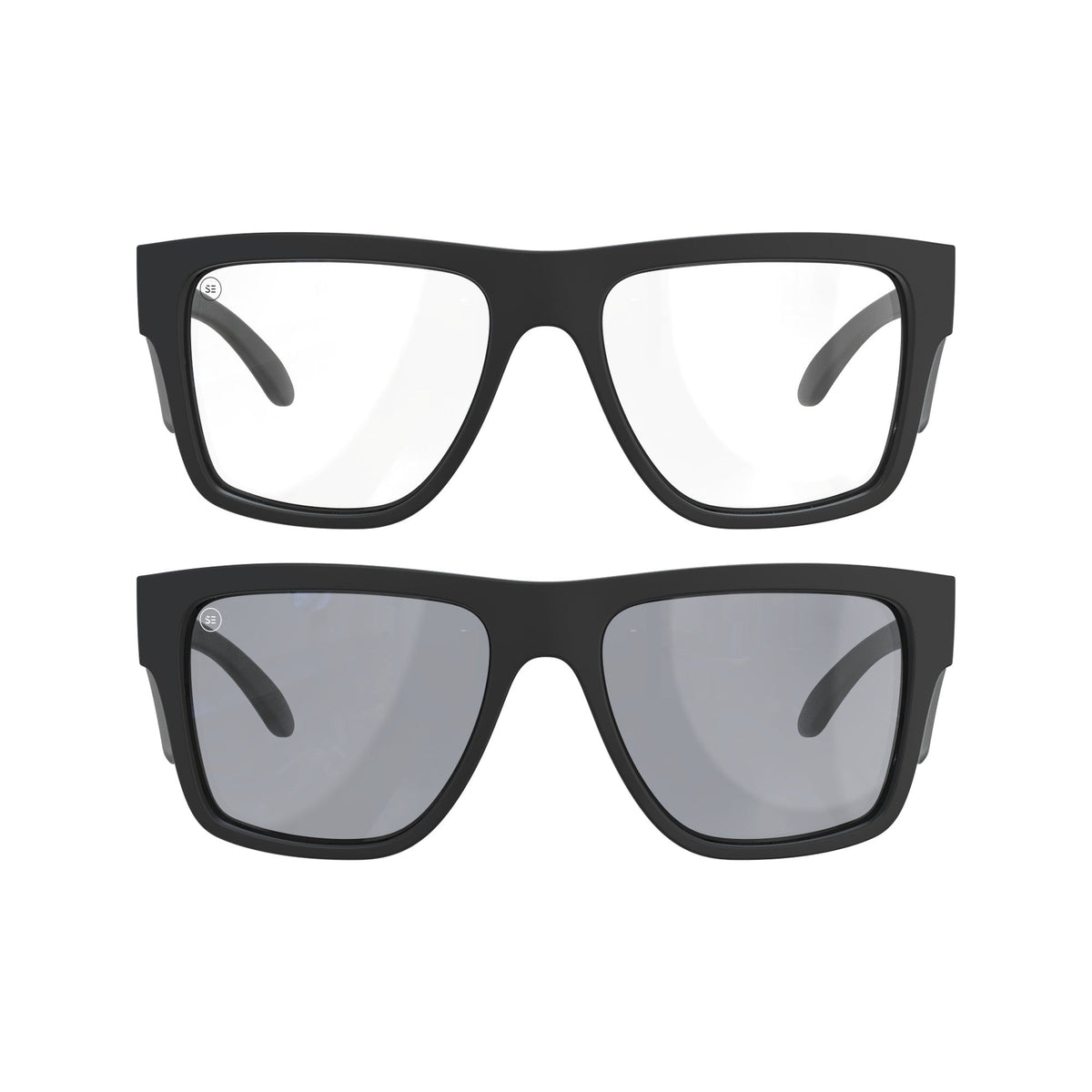 Salus Nova black frame safety glasses bundle: clear lens pair and smoked polarised pair