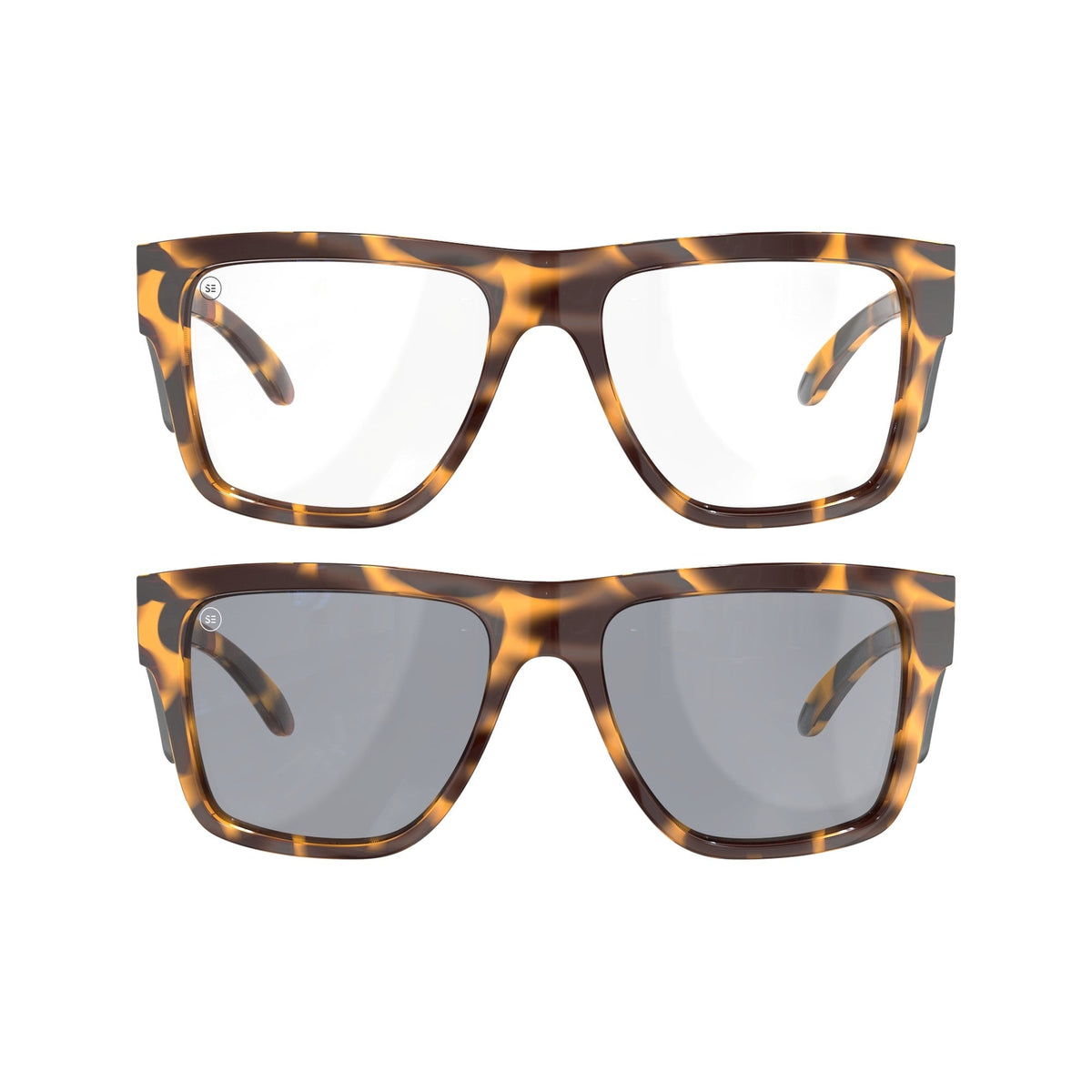 Salus Nova tortoiseshell safety glasses bundle: clear lens pair and smoked polarised pair