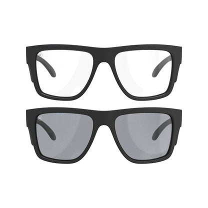 Salus Nova all black safety glasses bundle: clear lens pair and UV400 smoked lens pair