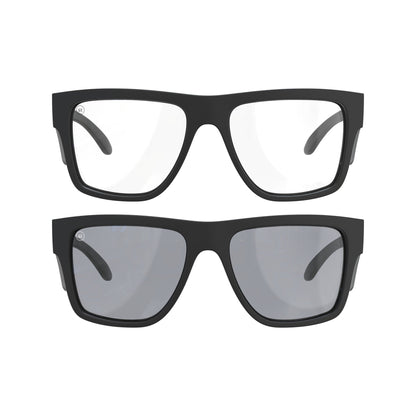 Salus Nova black frame safety glasses bundle: clear lens pair and smoked polarised pair