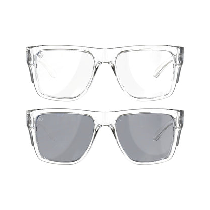 Salus Nova clear frame safety glasses bundle: clear lens pair and UV400 smoked lens pair